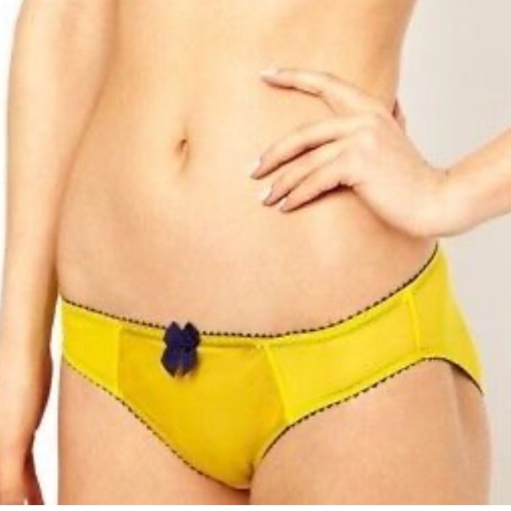 Claudette Dessous Mesh Bikini Panty brief Cyber Yellow Navy blue trim bow